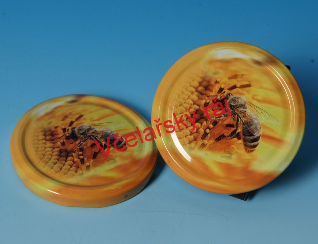 V0075 - Víčko na sklenice Včela + oranž.květina